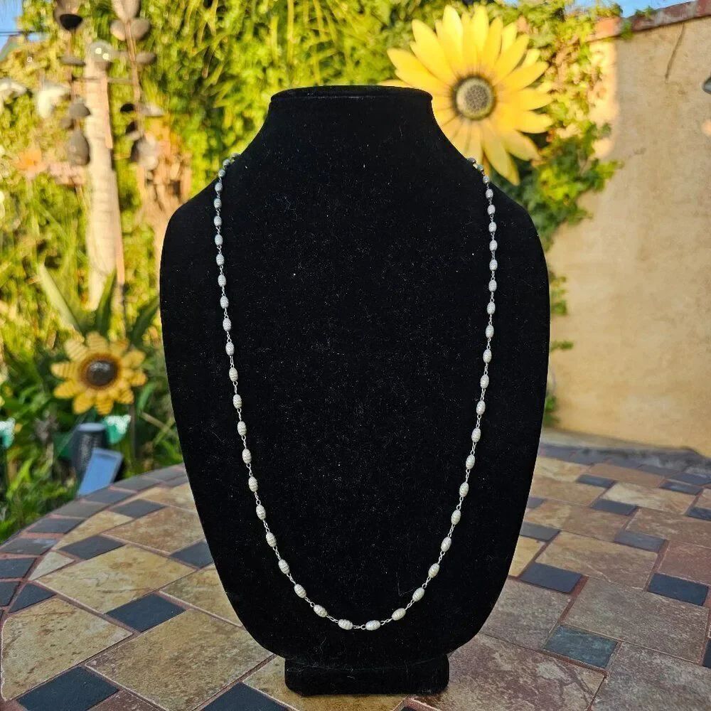 Vintage Faceted Hollow Silver Bead Necklace